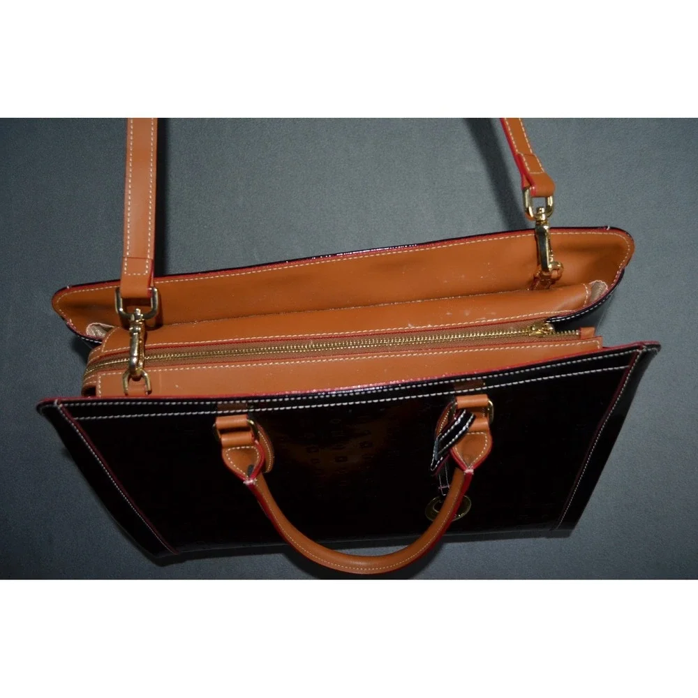 Arcadia Made In Italy Creative Designer Black Leather Laptop Satchel Handbag Bag